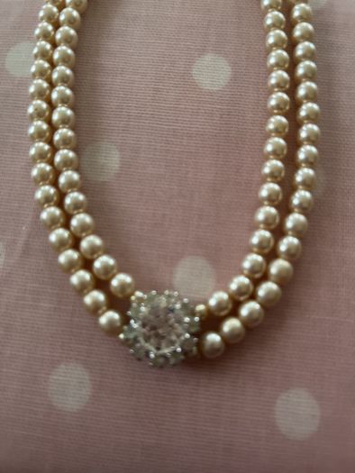 Double strand Faux pearls with Diamond clasp