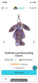 New JELLYCAT Zodihop Luxe Bunny Bag Charm