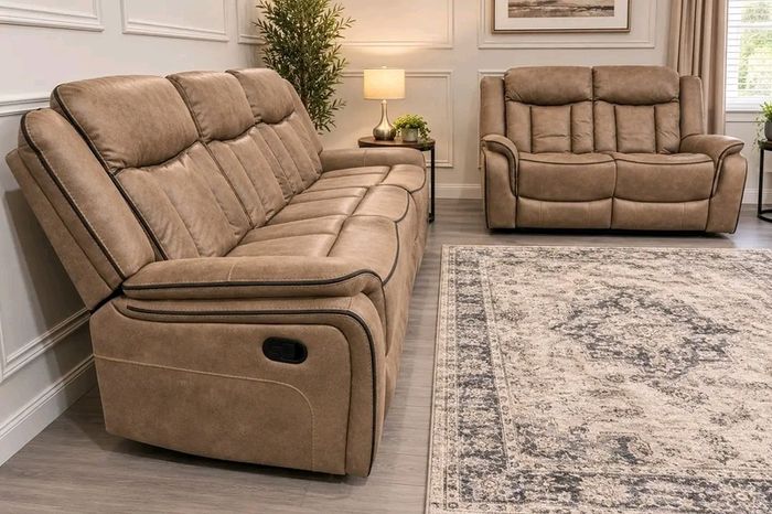 Westwood Grey & Biscuit Fabric Recliner Sofa Set