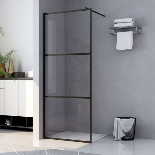 Walk-in Shower Wall with Clear ESG Glass Black 115x195 cm