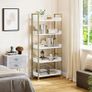 Bookcase 5 Tiers, Floor Standing Book Shelf, Wooden Shelf and Stable Steel Frame Shelving Units with 4 Hooks Industrial Storage Shelf for Living Room, Home Office, Gold Bookshelf Image 3