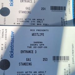 2 westlife tickets (standing 22nd sept) only 150
