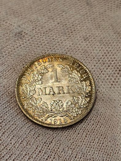 Germany Silver 1915 1 Mark Beautiful Uncirculated Swirling Lustre Toned