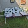 Garden bench, cast iron, very heavy, beautiful design, restored seat, outside outdoor garden sitting, cast iron, treated timber decorations, furniture patio decking, great present. Ignore flowers, pots, plants, garden statue, chair, swing, patio table Image 3
