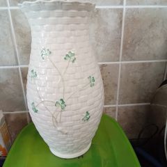 Belleek shamrock vase  basketweave