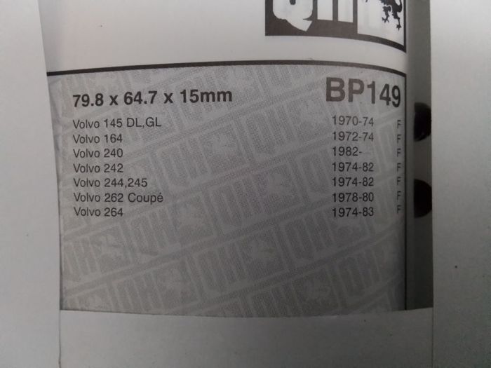 Volvo 145 / 164 /240 / 242 Brake Pads