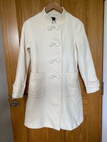 Zara Women Cream Viscose Mandarin Collar Topper Jacket/ Coat