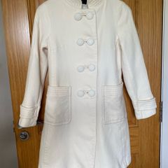 Zara Women Cream Viscose Mandarin Collar Topper Jacket/ Coat