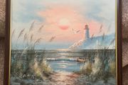 Vintage Coastal Lighthouse Painting