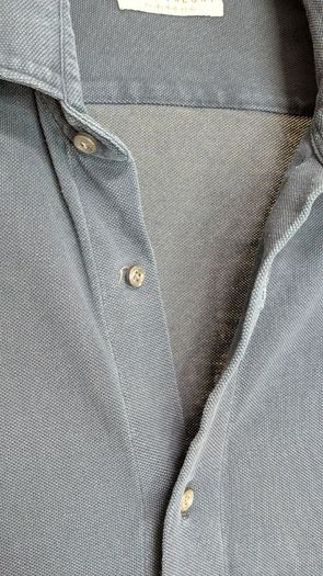 Luca Faloni Pique Shirt Blue Mens 16 41 Made In Italy Cotton Long Sleeve
