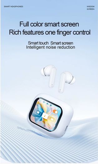 Wireless Earbud with Noise Cancelling & Smart LCD Screen Stereo HIFI Sound