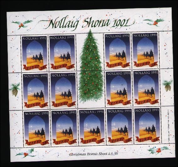 1991 Ireland Christmas Commemorative Stamp Sheetlet Mint Never Hinged (MNH)