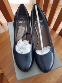 Jana Navy Leather Court Shoes New
