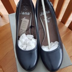 Jana Navy Leather Court Shoes New