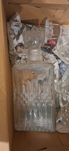 Heavy cut-glass Whiskey Decanter plus other items
