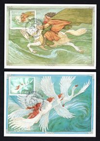 1997 Ireland Europa Tales & Legends (Children of Lir & Oisin and Niamh) Maximum Cards First Day of Issue Pictorial Cancel with matching stamp.