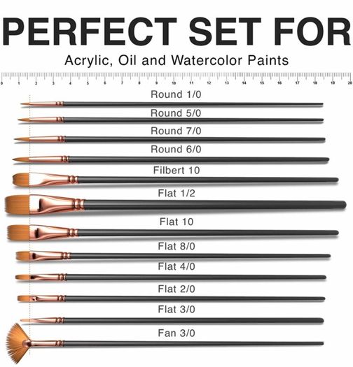 Professional Paint Brush Set of 12 - Artist Paintbrush Kit for Canvas, Gouache, and Fabric