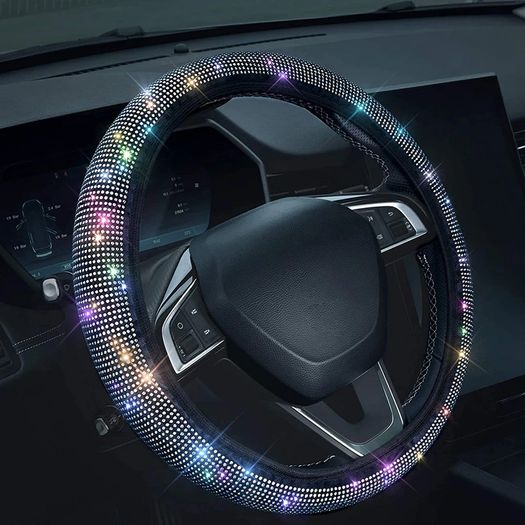 Crystal Car Steering Wheel Cover For Women Girls Cute Glitter Steer Wheel Cover Bling Rhinestone Diamond Car Steering Protection