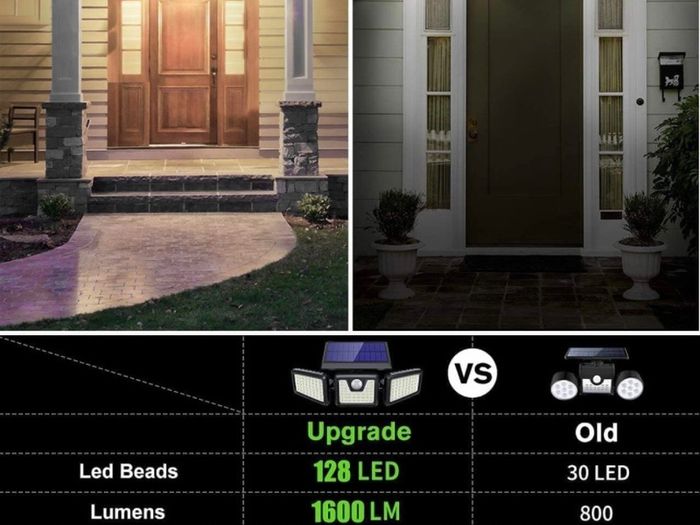 Solar Lights Outdoor 3 Heads, Claoner Upgraded 128 LED Solar Motion Sensor Security Light with 360 Degree Wide Lighting Angle, Easy to Install, IP65 Waterproof Durable Solar Powered Flood Lights for Outside (FREE POSTAGE)