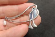 Pat Cheney for Malcolm Gray Modernist Silver and Enamel With Pearl Drop Brooch