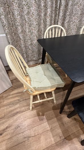 Oak wood black dinning table with a bench and 4 chairs