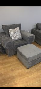 L shaped sofa with arm chair and pouf