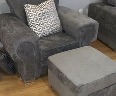 L shaped sofa with arm chair and pouf