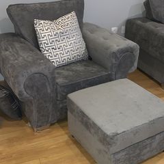 L shaped sofa with arm chair and pouf