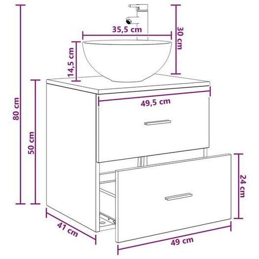 Wall-Mounted Sink Vanity Set With 2 Drawers
