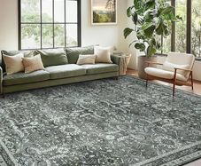 Rugs Living Room 120x170cm, Machine Washable Rug Vintage Boho Green Carpet, Non Slip Soft Low Pile Area Rugs for Bedroom Dining Room Office Lounge