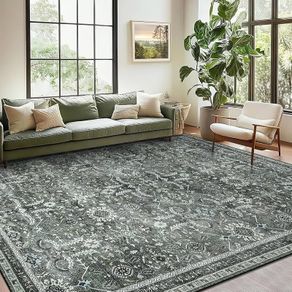 Rugs Living Room 120x170cm, Machine Washable Rug Vintage Boho Green Carpet, Non Slip Soft Low Pile Area Rugs for Bedroom Dining Room Office Lounge