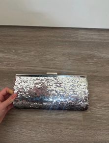 Silver and Pink Sequence Clutch Bag
