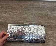Silver and Pink Sequence Clutch Bag