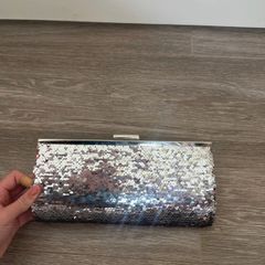 Silver and Pink Sequence Clutch Bag