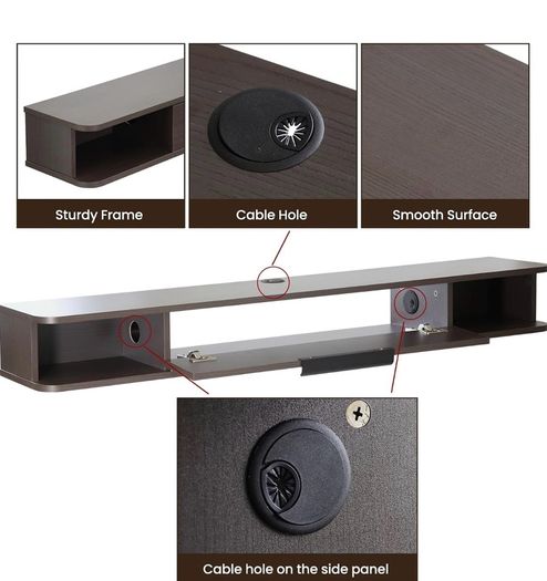 Wall-mounted TV Cabinet Stand, 140cm Floating Media Console Under TV, Entertainment Shelf Center for Bedroom and Living Room, Greyish-Coffee