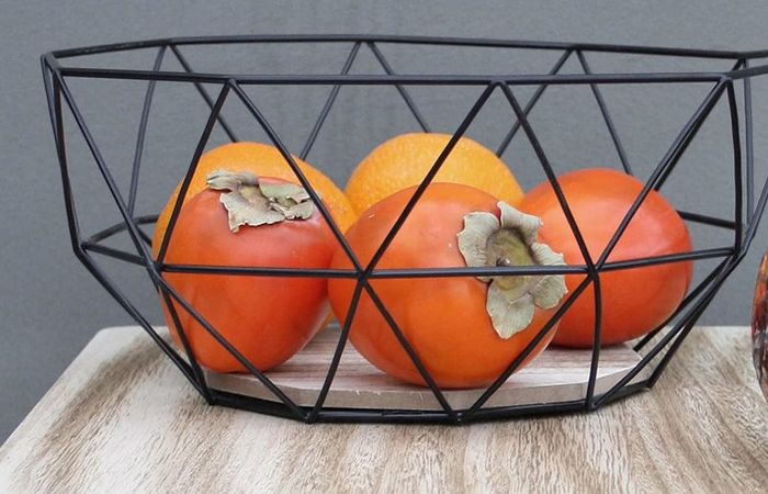 Black Geometric Metal Wire Wooden Base Decorative Storage/ Display Basket Fruit Bowl