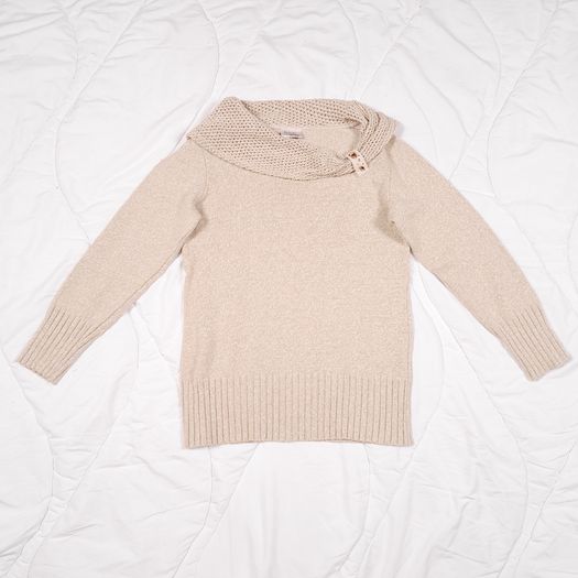 Faber Beige Oatmeal Cream Chunky Cowl Neck Knit Jumper with Buckle Detail 8-10UK/36-38EU