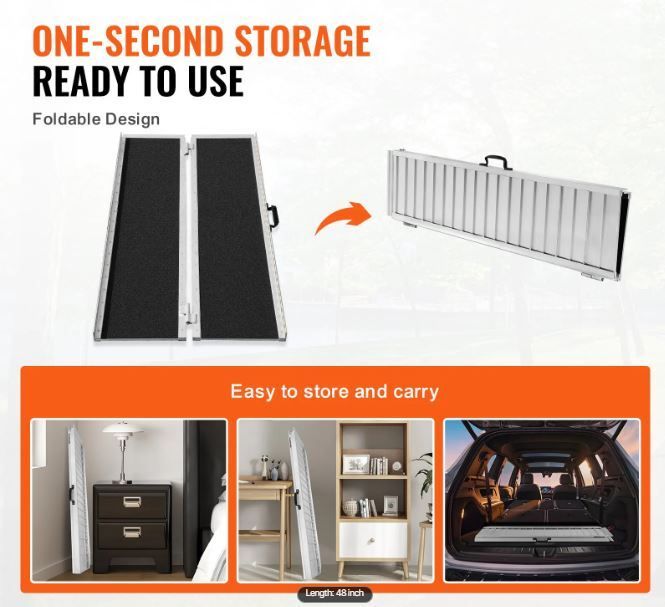 Portable Wheelchair Ramp, 121.9 cm 362.9 kg Capacity, Non-Slip Aluminum Folding Threshold Ramp (Length: 48 inch)