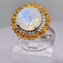 Rainbow Moonstone, Fire Opal, White Zircon Double Halo Ring in Rhodium Overlay Sterling Silver. Image 4