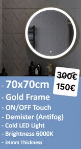 LED Bathroom Mirror Gold Frame Antifog Defogger
