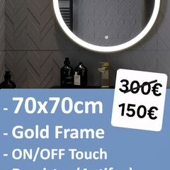 LED Bathroom Mirror Gold Frame Antifog Defogger