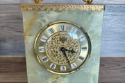 Vintage Mantel Clock Onyx Azizoff 1970s Marble Quartz Brass Shelf Desk Carriage Battery Powered Clock Made in England/ West Of Germany Untested Parts Or Repair
