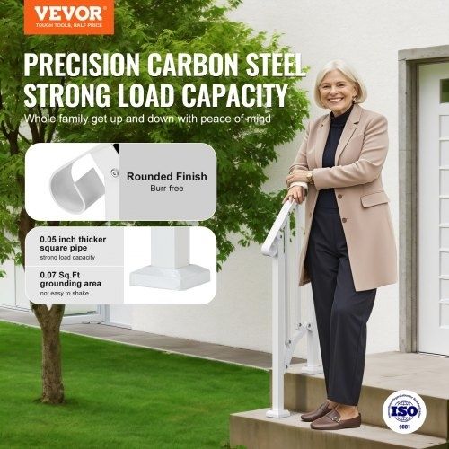 Handrails for Outdoor Steps, 1-2 Step Stair Hand Rail Kit, Transitional Carbon Steel Railings with Installation Kit, Stair Rails for Seniors, Concrete Steps & Porch & Deck, White Retro Arch