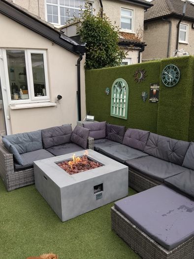 9 seater Grey Rattan Set & Gas Fire Pit