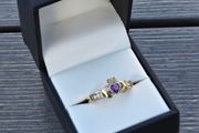 9ct Yellow Gold Amethyst Claddagh Ring