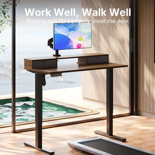 Standing Desk with Fabric Drawers,100x60cm, Walnut
