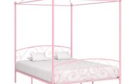 Canopy Bed Frame Pink Metal 160x200 cm
