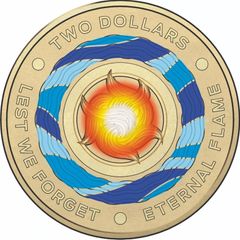 Australia 2018 2 Dollar Coin Colorised Lest We Forget Eternal Flame