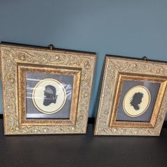 Pair of vintage silhouette portraits in ornate gold frames