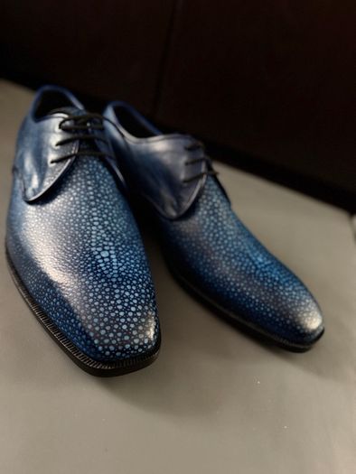 Genuine Stingray Leather Shoes  Navy Blue